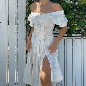 Vanessa Mooney Claudette Off Shoulder Dress White